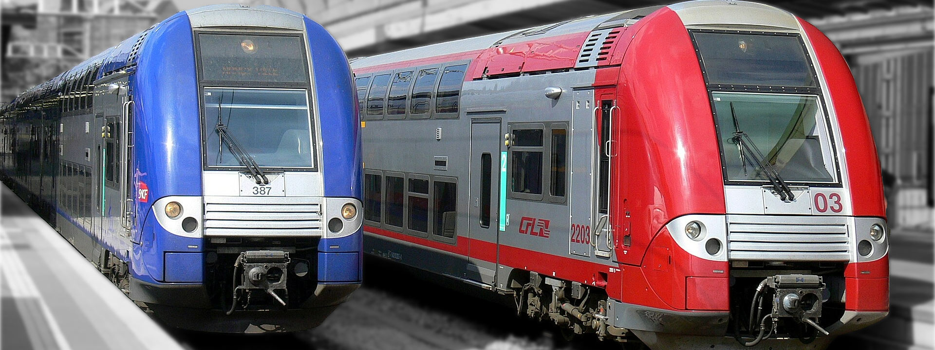 Zwei moderne Züge der luxemburgischen Bahn (CFL) stehen nebeneinander im Bahnhof Luxemburg. Einer ist rot, der andere blau. Das Deutschland-Ticket ermöglicht seit Januar 2025 kostenlose Fahrten mit dem Nahverkehr in Luxemburg.