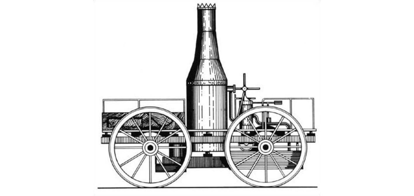 Die Perseverance Lokomotive, eine frühe Dampflokomotive mit einem hohen, zylindrischen Kessel und einem markanten Schornstein, die am Rainhill-Wettrennen von 1829 teilnahm. 